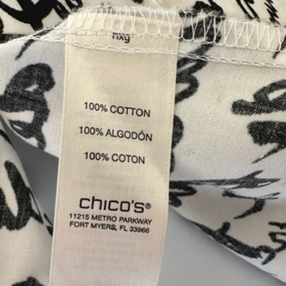 Chico's Size 3 Women's Oversized Shirt Button Down. White and Black Design - Picture 10 of 14
